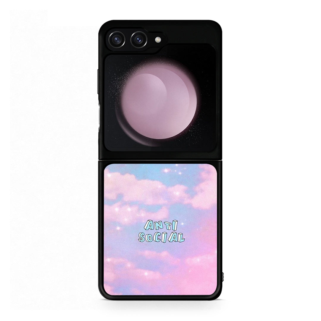 Samsung Galaxy Z Flip5 Anti Social Θήκη Αγίου Βαλεντίνου από τη Smartfits με σχέδιο στο πίσω μέρος και μαύρο περίβλημα | Smartphone case with colorful back and black bezels by Smartfits