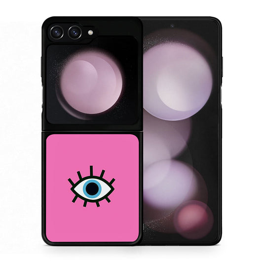Θήκη Samsung Galaxy Z Flip5 Blue Eye Pink από τη Smartfits με σχέδιο στο πίσω μέρος και μαύρο περίβλημα | Samsung Galaxy Z Flip5 Blue Eye Pink case with colorful back and black bezels