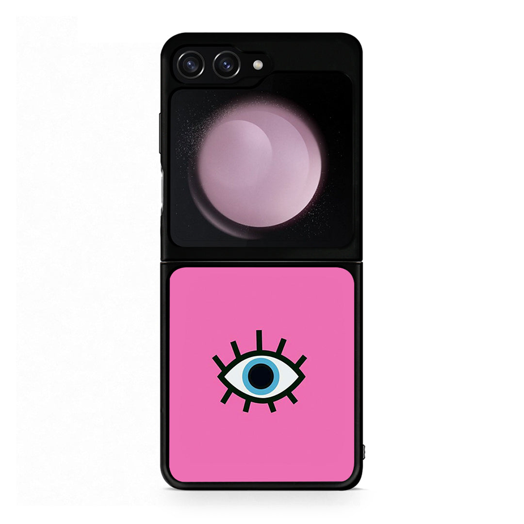 Samsung Galaxy Z Flip5 Blue Eye Pink θήκη από τη Smartfits με σχέδιο στο πίσω μέρος και μαύρο περίβλημα | Smartphone case with colorful back and black bezels by Smartfits