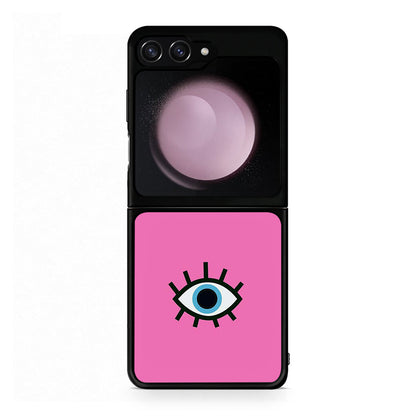 Samsung Galaxy Z Flip5 Blue Eye Pink θήκη από τη Smartfits με σχέδιο στο πίσω μέρος και μαύρο περίβλημα | Smartphone case with colorful back and black bezels by Smartfits