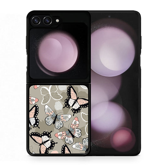 Θήκη Samsung Galaxy Z Flip5 Butterflies Boho από τη Smartfits με σχέδιο στο πίσω μέρος και μαύρο περίβλημα | Samsung Galaxy Z Flip5 Butterflies Boho case with colorful back and black bezels