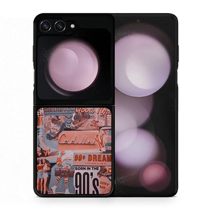 Θήκη Samsung Galaxy Z Flip5 Born In 90s από τη Smartfits με σχέδιο στο πίσω μέρος και μαύρο περίβλημα | Samsung Galaxy Z Flip5 Born In 90s case with colorful back and black bezels