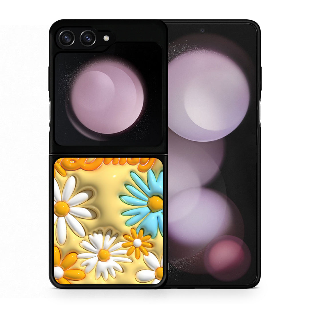 Θήκη Samsung Galaxy Z Flip5 Bubble Daisies από τη Smartfits με σχέδιο στο πίσω μέρος και μαύρο περίβλημα | Samsung Galaxy Z Flip5 Bubble Daisies case with colorful back and black bezels