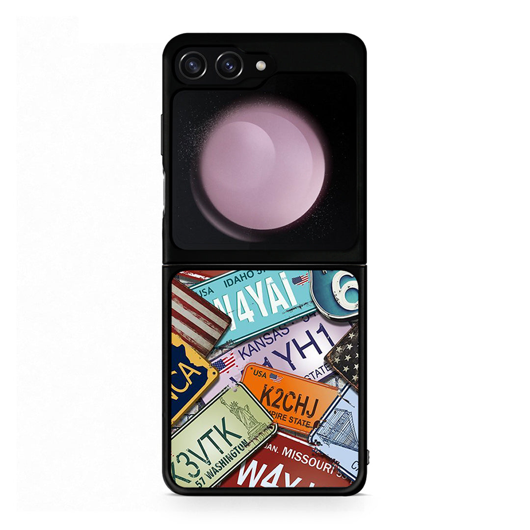 Samsung Galaxy Z Flip5 Car Plates θήκη από τη Smartfits με σχέδιο στο πίσω μέρος και μαύρο περίβλημα | Smartphone case with colorful back and black bezels by Smartfits