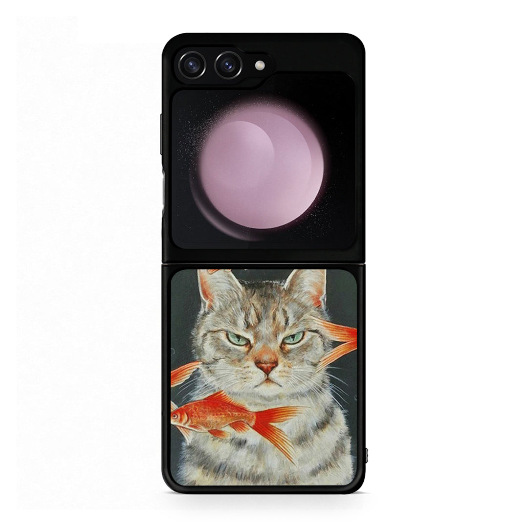 Samsung Galaxy Z Flip5 Cat Goldfish θήκη από τη Smartfits με σχέδιο στο πίσω μέρος και μαύρο περίβλημα | Smartphone case with colorful back and black bezels by Smartfits
