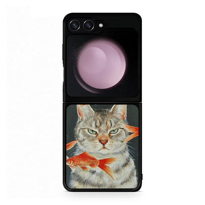 Samsung Galaxy Z Flip5 Cat Goldfish θήκη από τη Smartfits με σχέδιο στο πίσω μέρος και μαύρο περίβλημα | Smartphone case with colorful back and black bezels by Smartfits