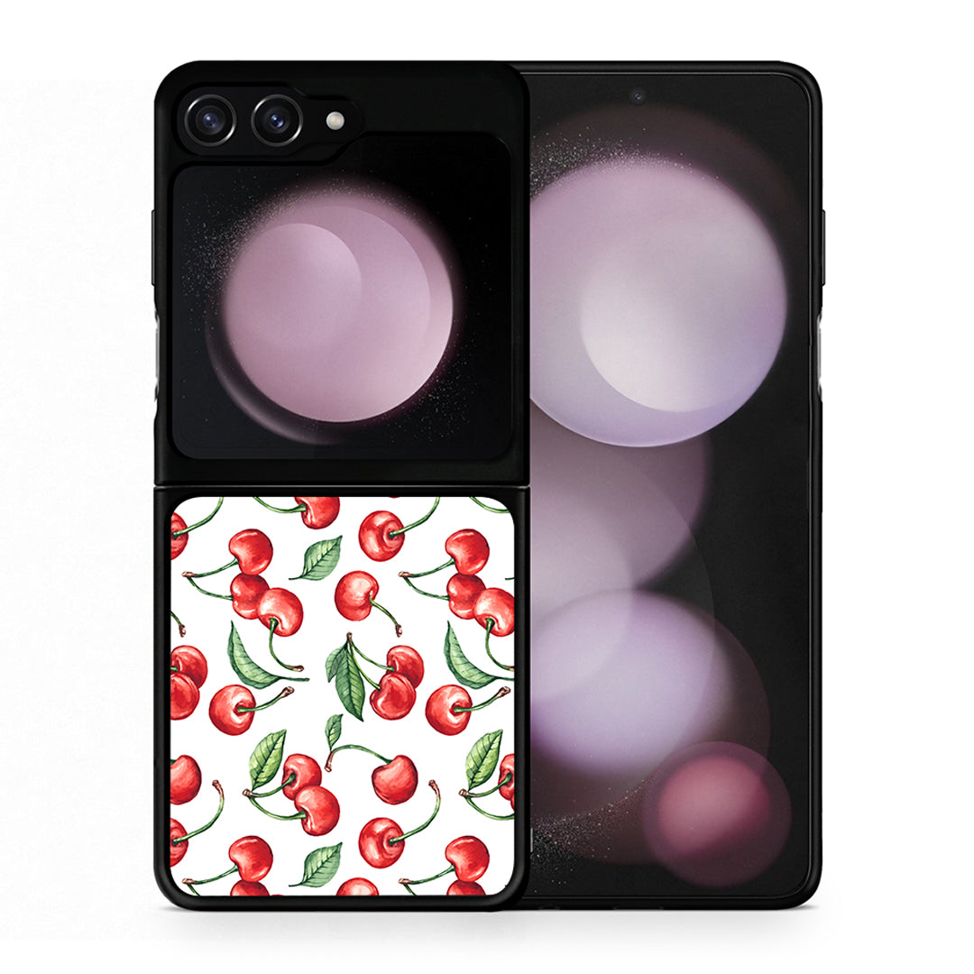 Θήκη Samsung Galaxy Z Flip5 Cherry Summer από τη Smartfits με σχέδιο στο πίσω μέρος και μαύρο περίβλημα | Samsung Galaxy Z Flip5 Cherry Summer case with colorful back and black bezels