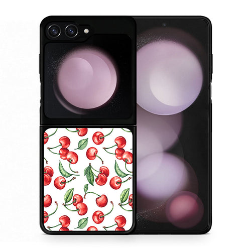 Θήκη Samsung Galaxy Z Flip5 Cherry Summer από τη Smartfits με σχέδιο στο πίσω μέρος και μαύρο περίβλημα | Samsung Galaxy Z Flip5 Cherry Summer case with colorful back and black bezels