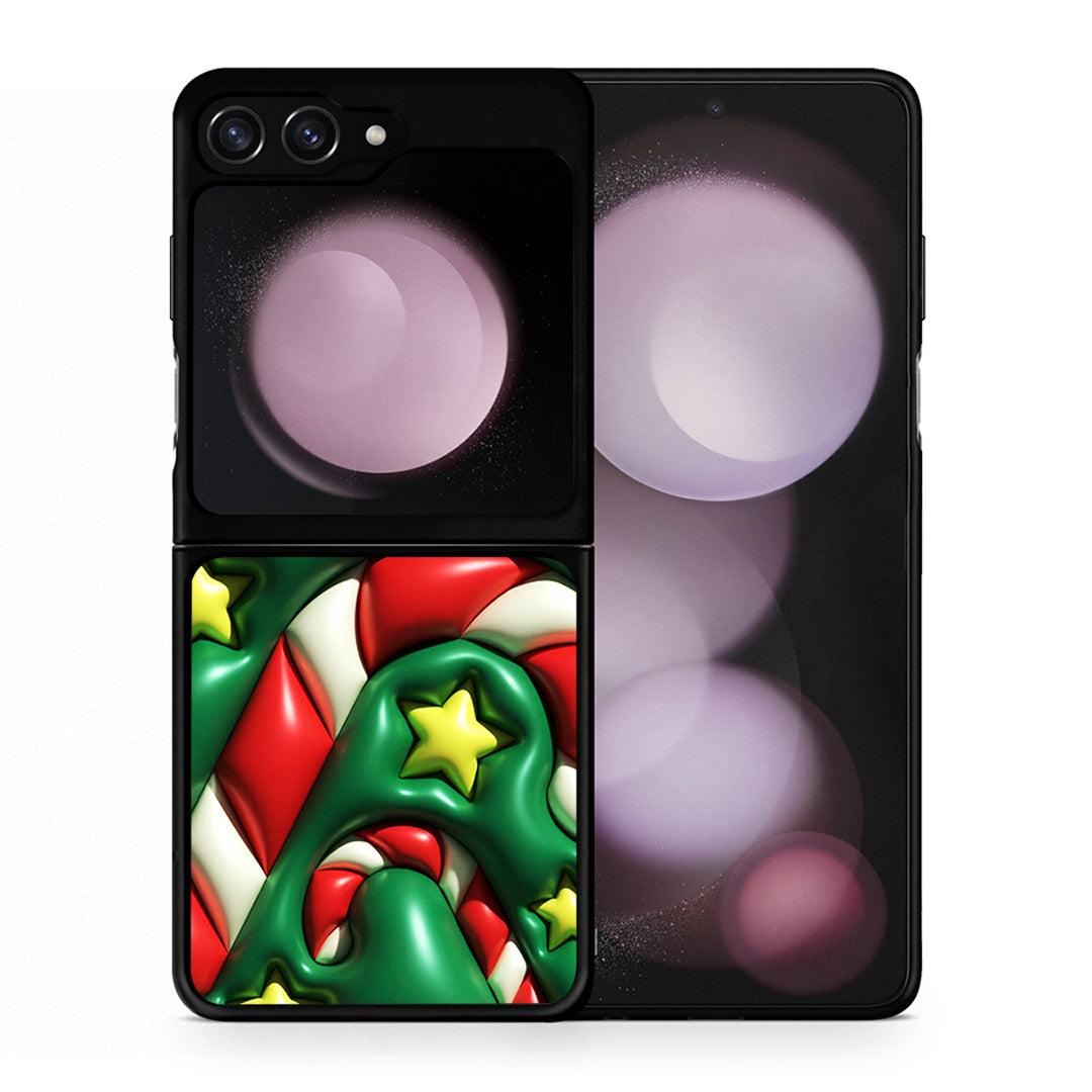 Θήκη Samsung Galaxy Z Flip5 Christmas Bubbles από τη Smartfits με σχέδιο στο πίσω μέρος και μαύρο περίβλημα | Samsung Galaxy Z Flip5 Christmas Bubbles case with colorful back and black bezels