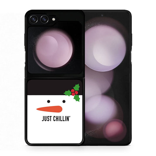 Θήκη Samsung Galaxy Z Flip5 Christmas Chillin από τη Smartfits με σχέδιο στο πίσω μέρος και μαύρο περίβλημα | Samsung Galaxy Z Flip5 Christmas Chillin case with colorful back and black bezels