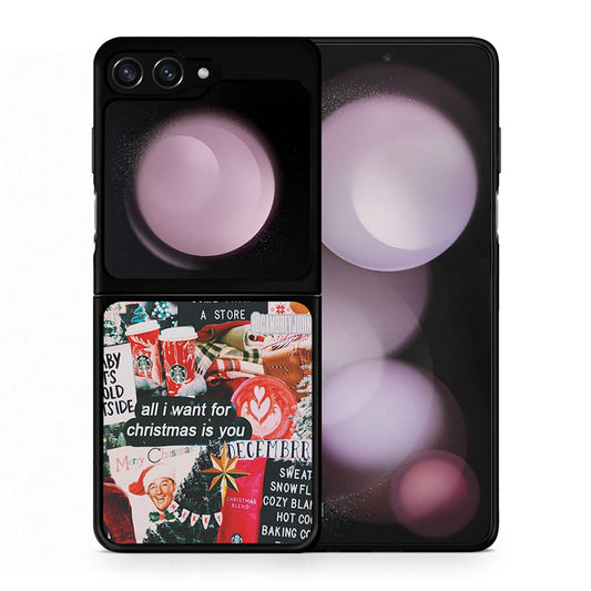 Θήκη Samsung Galaxy Z Flip5 Christmas Happiness από τη Smartfits με σχέδιο στο πίσω μέρος και μαύρο περίβλημα | Samsung Galaxy Z Flip5 Christmas Happiness case with colorful back and black bezels