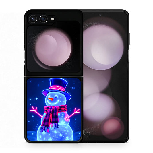Θήκη Samsung Galaxy Z Flip5 Christmas Neon Snowman από τη Smartfits με σχέδιο στο πίσω μέρος και μαύρο περίβλημα | Samsung Galaxy Z Flip5 Christmas Neon Snowman case with colorful back and black bezels
