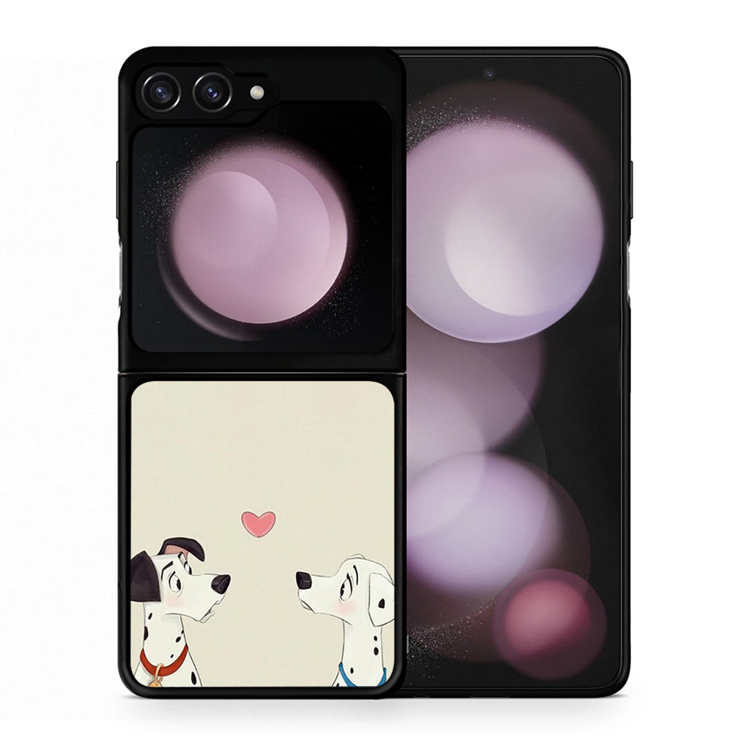 Θήκη Samsung Galaxy Z Flip5 Dalmatians Love από τη Smartfits με σχέδιο στο πίσω μέρος και μαύρο περίβλημα | Samsung Galaxy Z Flip5 Dalmatians Love case with colorful back and black bezels