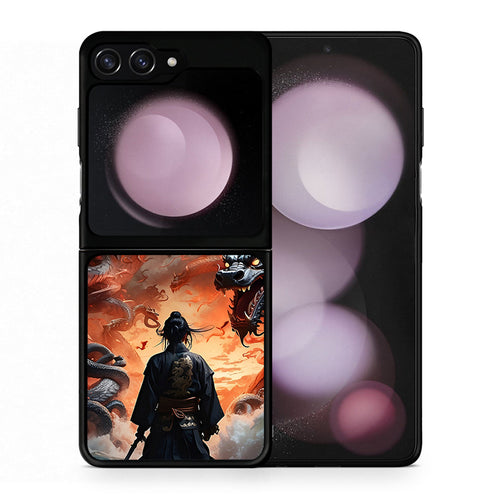 Θήκη Samsung Galaxy Z Flip5 Dragons Fight από τη Smartfits με σχέδιο στο πίσω μέρος και μαύρο περίβλημα | Samsung Galaxy Z Flip5 Dragons Fight case with colorful back and black bezels