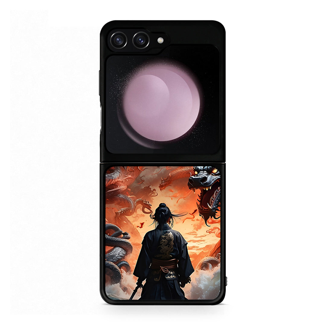 Samsung Galaxy Z Flip5 Dragons Fight θήκη από τη Smartfits με σχέδιο στο πίσω μέρος και μαύρο περίβλημα | Smartphone case with colorful back and black bezels by Smartfits