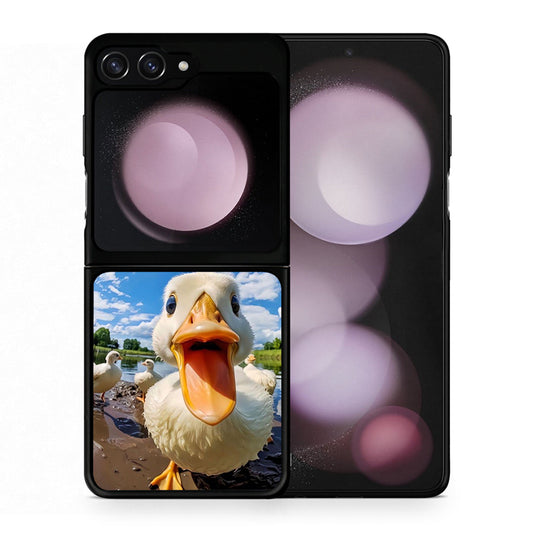 Θήκη Samsung Galaxy Z Flip5 Duck Face από τη Smartfits με σχέδιο στο πίσω μέρος και μαύρο περίβλημα | Samsung Galaxy Z Flip5 Duck Face case with colorful back and black bezels