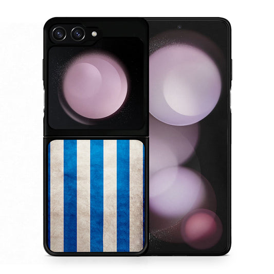Θήκη Samsung Galaxy Z Flip5 Greek Flag από τη Smartfits με σχέδιο στο πίσω μέρος και μαύρο περίβλημα | Samsung Galaxy Z Flip5 Greek Flag case with colorful back and black bezels