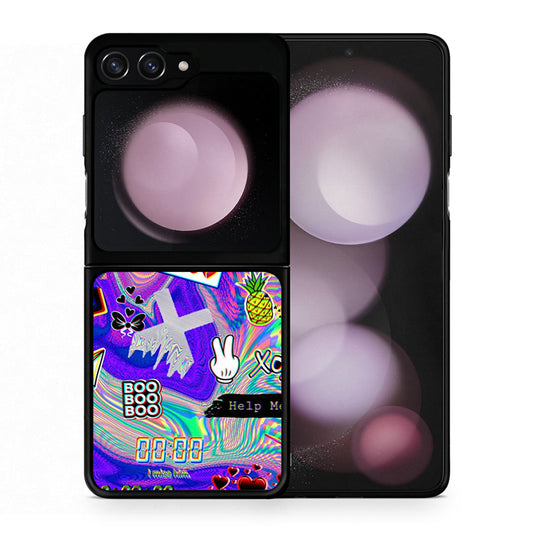 Θήκη Samsung Galaxy Z Flip5 Game Over από τη Smartfits με σχέδιο στο πίσω μέρος και μαύρο περίβλημα | Samsung Galaxy Z Flip5 Game Over case with colorful back and black bezels