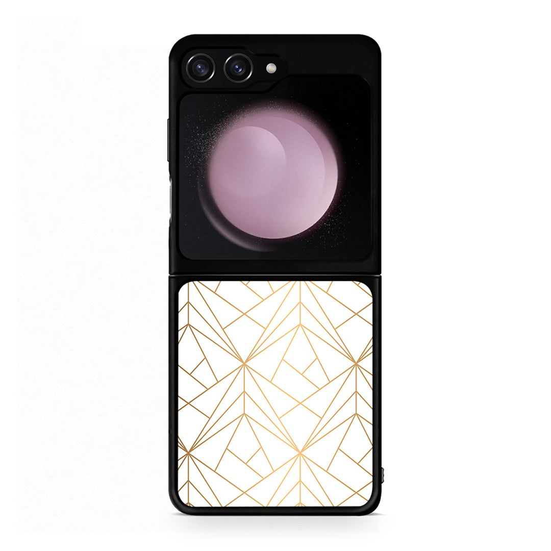 111 - Samsung Galaxy Z Flip5 Luxury White Geometric case, cover, bumper