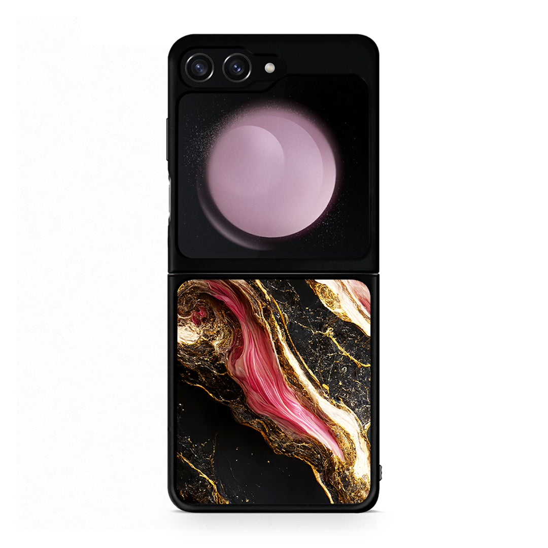 Samsung Galaxy Z Flip5 Glamorous Pink Marble θήκη από τη Smartfits με σχέδιο στο πίσω μέρος και μαύρο περίβλημα | Smartphone case with colorful back and black bezels by Smartfits