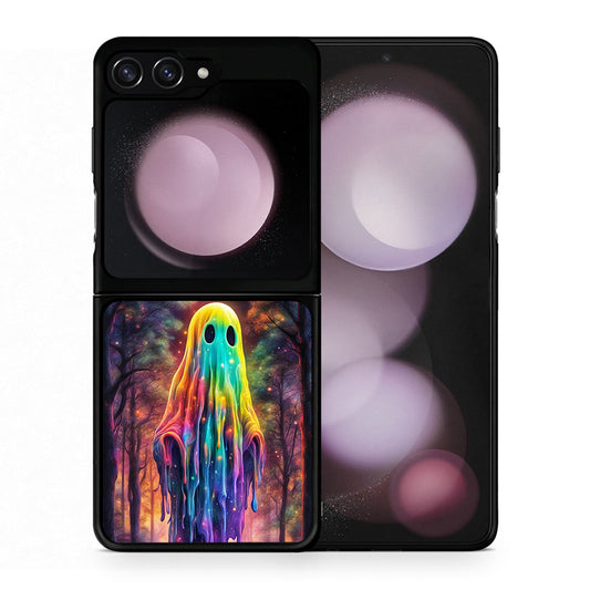 Θήκη Samsung Galaxy Z Flip5 Halloween Ghost από τη Smartfits με σχέδιο στο πίσω μέρος και μαύρο περίβλημα | Samsung Galaxy Z Flip5 Halloween Ghost case with colorful back and black bezels