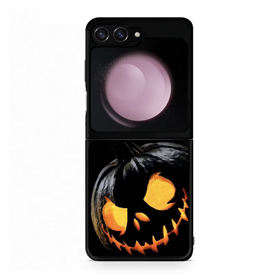 Samsung Galaxy Z Flip5 Halloween Scary Pumpkin Θήκη από τη Smartfits με σχέδιο στο πίσω μέρος και μαύρο περίβλημα | Smartphone case with colorful back and black bezels by Smartfits