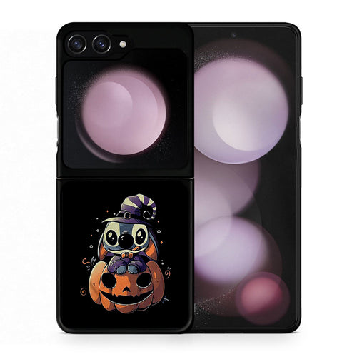 Θήκη Samsung Galaxy Z Flip5 Halloween Stitch από τη Smartfits με σχέδιο στο πίσω μέρος και μαύρο περίβλημα | Samsung Galaxy Z Flip5 Halloween Stitch case with colorful back and black bezels
