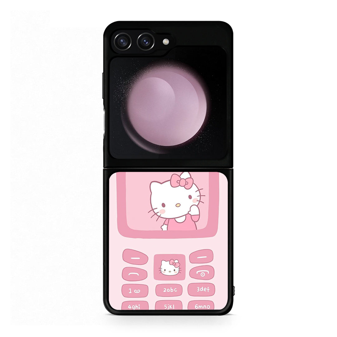 Samsung Galaxy Z Flip5 Hello Kitten Θήκη Αγίου Βαλεντίνου από τη Smartfits με σχέδιο στο πίσω μέρος και μαύρο περίβλημα | Smartphone case with colorful back and black bezels by Smartfits