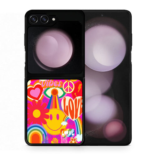 Θήκη Samsung Galaxy Z Flip5 Hippie Love από τη Smartfits με σχέδιο στο πίσω μέρος και μαύρο περίβλημα | Samsung Galaxy Z Flip5 Hippie Love case with colorful back and black bezels