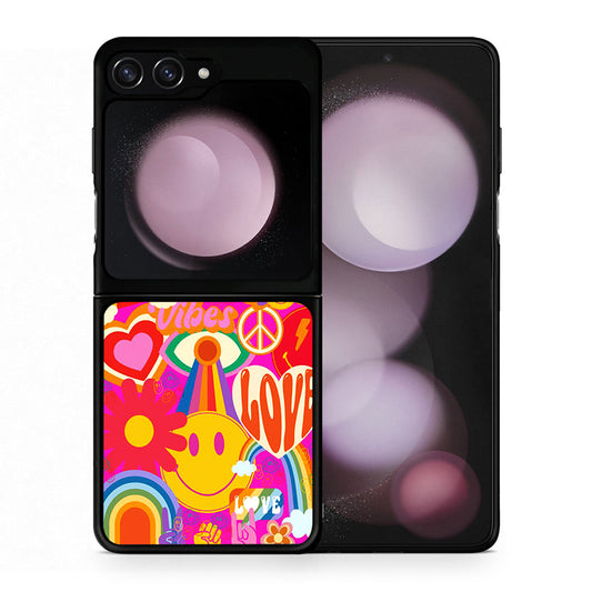 Θήκη Samsung Galaxy Z Flip5 Hippie Love από τη Smartfits με σχέδιο στο πίσω μέρος και μαύρο περίβλημα | Samsung Galaxy Z Flip5 Hippie Love case with colorful back and black bezels
