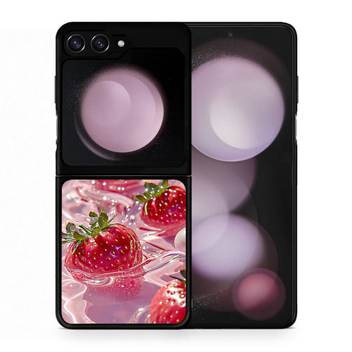 Θήκη Samsung Galaxy Z Flip5 Juicy Strawberries από τη Smartfits με σχέδιο στο πίσω μέρος και μαύρο περίβλημα | Samsung Galaxy Z Flip5 Juicy Strawberries case with colorful back and black bezels
