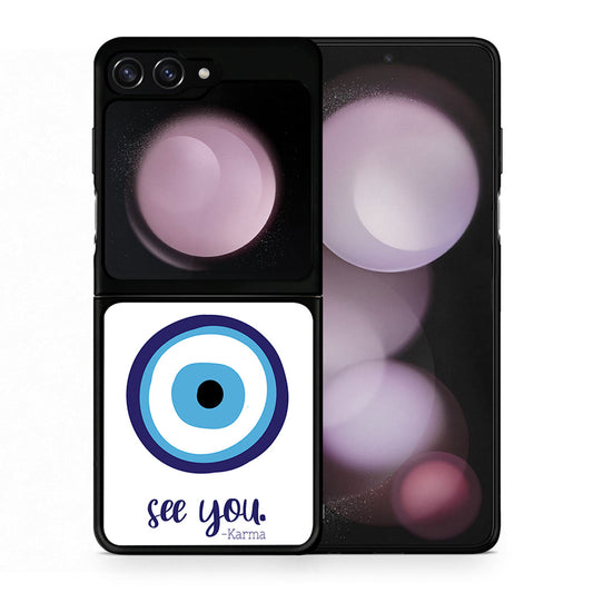 Θήκη Samsung Galaxy Z Flip5 Karma Says από τη Smartfits με σχέδιο στο πίσω μέρος και μαύρο περίβλημα | Samsung Galaxy Z Flip5 Karma Says case with colorful back and black bezels