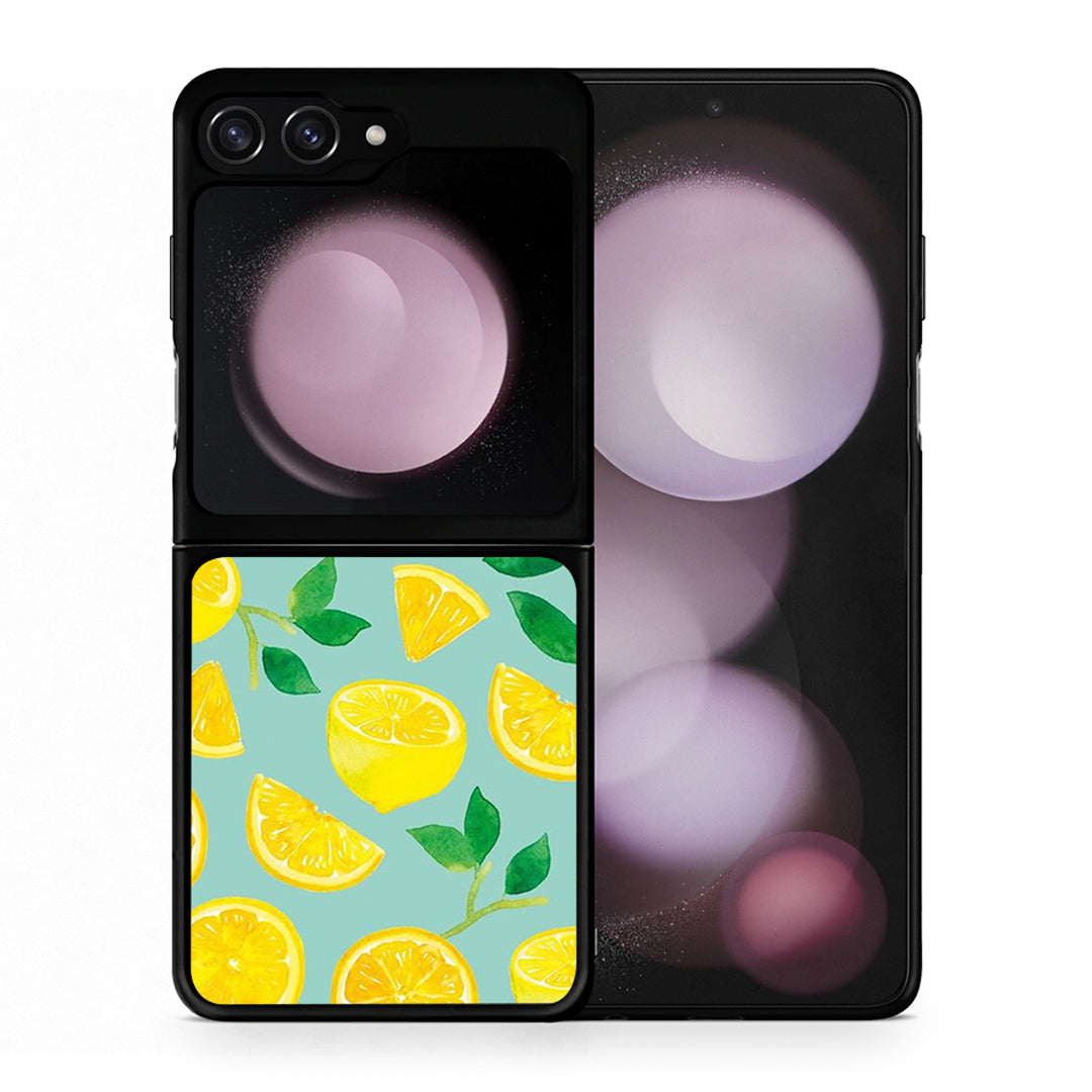 Θήκη Samsung Galaxy Z Flip5 Lemons από τη Smartfits με σχέδιο στο πίσω μέρος και μαύρο περίβλημα | Samsung Galaxy Z Flip5 Lemons case with colorful back and black bezels
