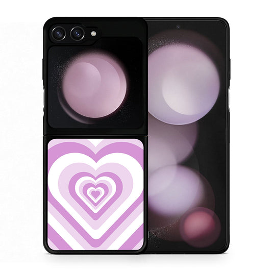 Θήκη Samsung Galaxy Z Flip5 Lilac Hearts από τη Smartfits με σχέδιο στο πίσω μέρος και μαύρο περίβλημα | Samsung Galaxy Z Flip5 Lilac Hearts case with colorful back and black bezels