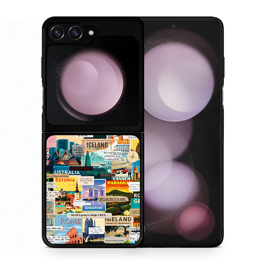 Θήκη Samsung Galaxy Z Flip5 Live To Travel από τη Smartfits με σχέδιο στο πίσω μέρος και μαύρο περίβλημα | Samsung Galaxy Z Flip5 Live To Travel case with colorful back and black bezels