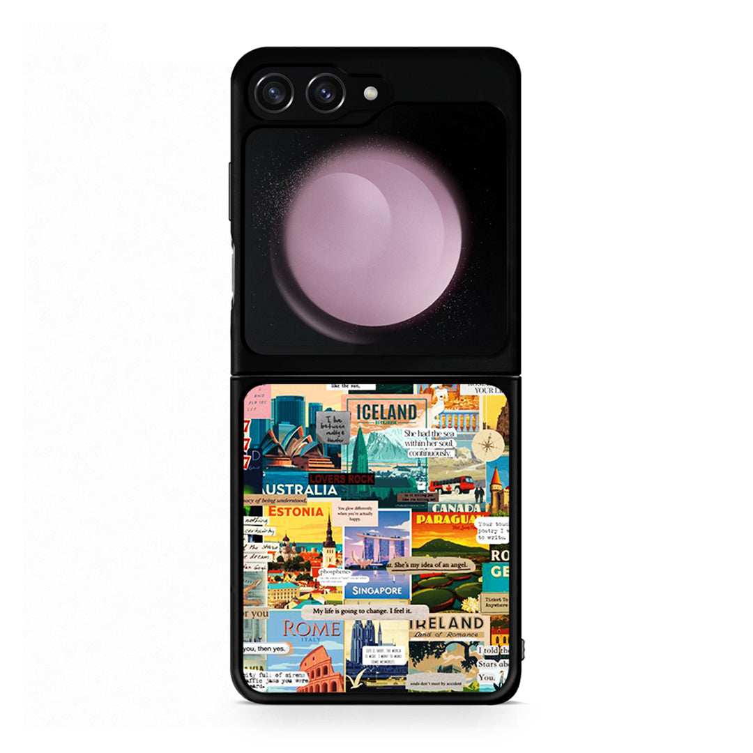 Samsung Galaxy Z Flip5 Live To Travel θήκη από τη Smartfits με σχέδιο στο πίσω μέρος και μαύρο περίβλημα | Smartphone case with colorful back and black bezels by Smartfits
