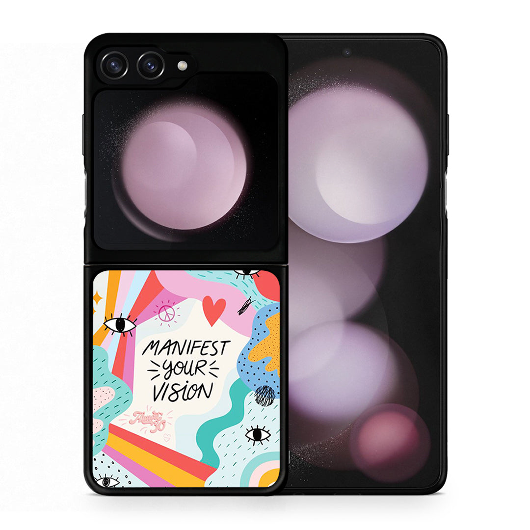 Θήκη Samsung Galaxy Z Flip5 Manifest Your Vision από τη Smartfits με σχέδιο στο πίσω μέρος και μαύρο περίβλημα | Samsung Galaxy Z Flip5 Manifest Your Vision case with colorful back and black bezels