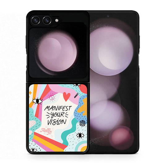 Θήκη Samsung Galaxy Z Flip5 Manifest Your Vision από τη Smartfits με σχέδιο στο πίσω μέρος και μαύρο περίβλημα | Samsung Galaxy Z Flip5 Manifest Your Vision case with colorful back and black bezels