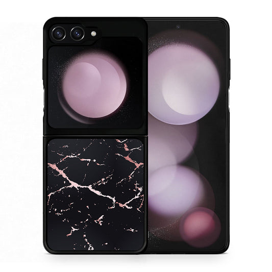 Θήκη Samsung Galaxy Z Flip5 Black Rosegold Marble από τη Smartfits με σχέδιο στο πίσω μέρος και μαύρο περίβλημα | Samsung Galaxy Z Flip5 Black Rosegold Marble case with colorful back and black bezels