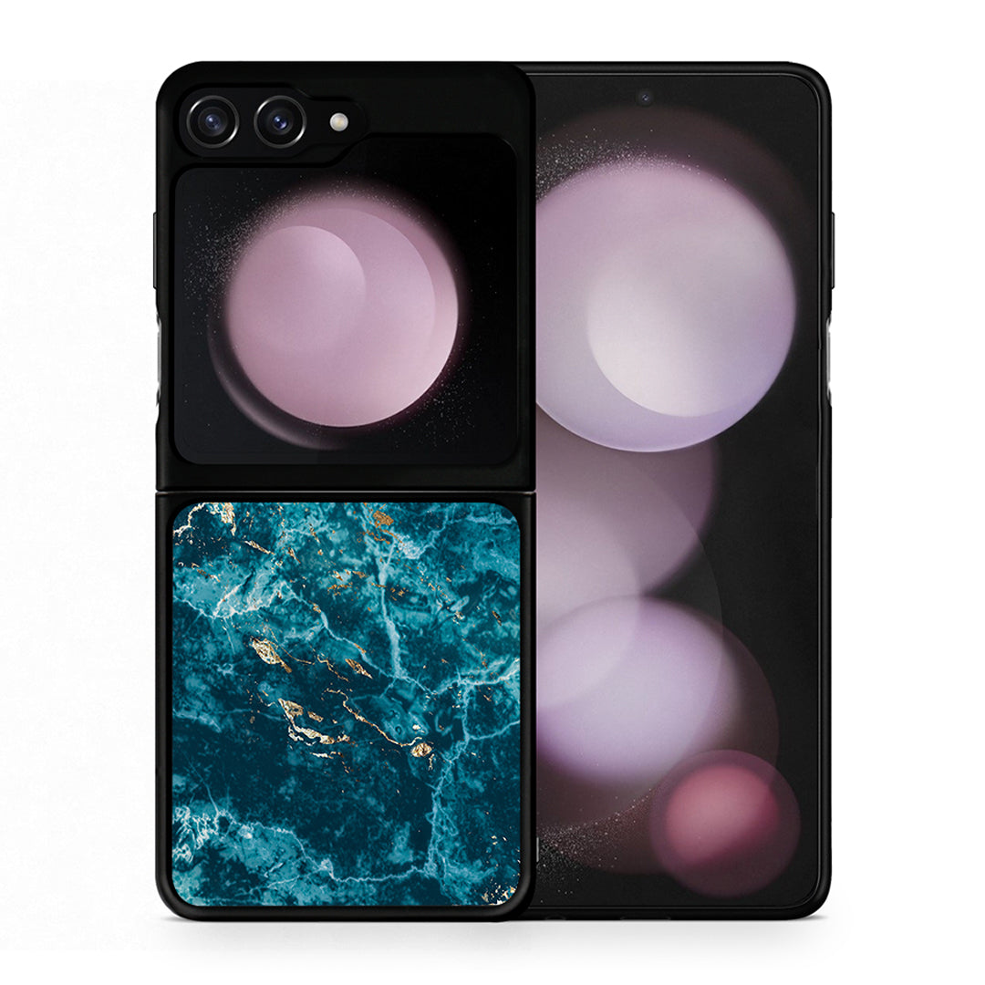 Θήκη Samsung Galaxy Z Flip5 Marble Blue από τη Smartfits με σχέδιο στο πίσω μέρος και μαύρο περίβλημα | Samsung Galaxy Z Flip5 Marble Blue case with colorful back and black bezels