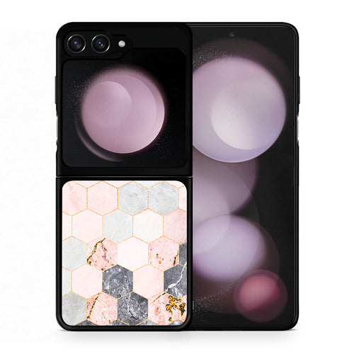 Θήκη Samsung Galaxy Z Flip5 Hexagon Pink Marble από τη Smartfits με σχέδιο στο πίσω μέρος και μαύρο περίβλημα | Samsung Galaxy Z Flip5 Hexagon Pink Marble case with colorful back and black bezels
