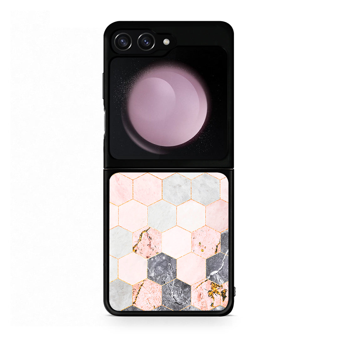 4 - Samsung Galaxy Z Flip5 Hexagon Pink Marble case, cover, bumper