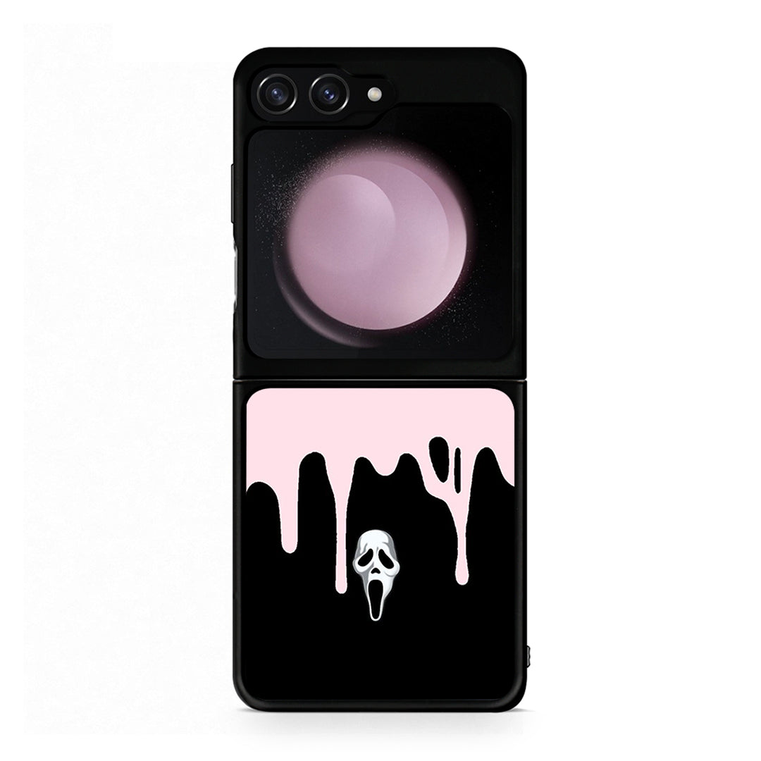 Samsung Galaxy Z Flip5 Melting Halloween Mask Θήκη από τη Smartfits με σχέδιο στο πίσω μέρος και μαύρο περίβλημα | Smartphone case with colorful back and black bezels by Smartfits