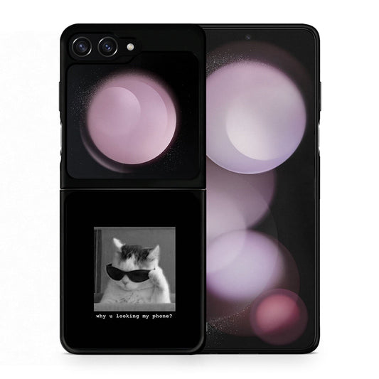 Θήκη Samsung Galaxy Z Flip5 Meme Cat από τη Smartfits με σχέδιο στο πίσω μέρος και μαύρο περίβλημα | Samsung Galaxy Z Flip5 Meme Cat case with colorful back and black bezels