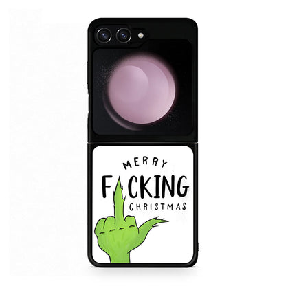 Samsung Galaxy Z Flip5 Merry F Xmas θήκη από τη Smartfits με σχέδιο στο πίσω μέρος και μαύρο περίβλημα | Smartphone case with colorful back and black bezels by Smartfits