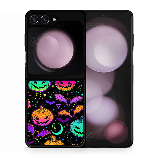 Θήκη Samsung Galaxy Z Flip5 Neon Halloween από τη Smartfits με σχέδιο στο πίσω μέρος και μαύρο περίβλημα | Samsung Galaxy Z Flip5 Neon Halloween case with colorful back and black bezels