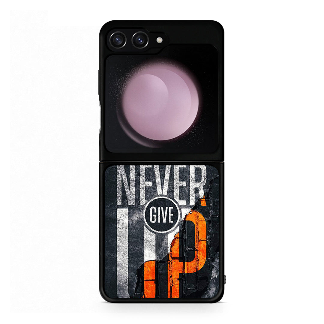 Samsung Galaxy Z Flip5 Never Give Up Θήκη Αγίου Βαλεντίνου από τη Smartfits με σχέδιο στο πίσω μέρος και μαύρο περίβλημα | Smartphone case with colorful back and black bezels by Smartfits