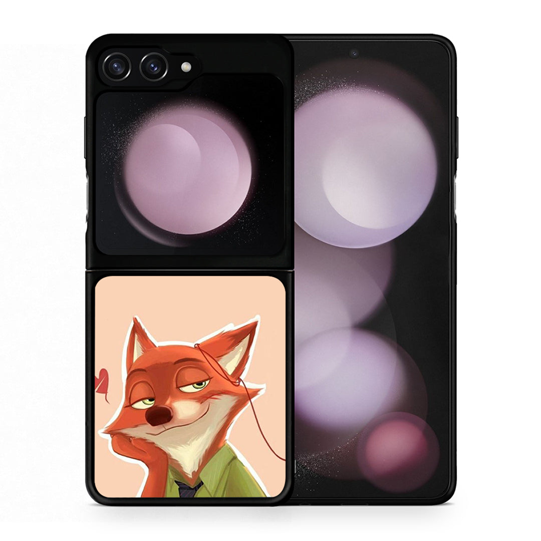 Θήκη Samsung Galaxy Z Flip5 Nick Wilde And Judy Hopps Love 1 από τη Smartfits με σχέδιο στο πίσω μέρος και μαύρο περίβλημα | Samsung Galaxy Z Flip5 Nick Wilde And Judy Hopps Love 1 case with colorful back and black bezels