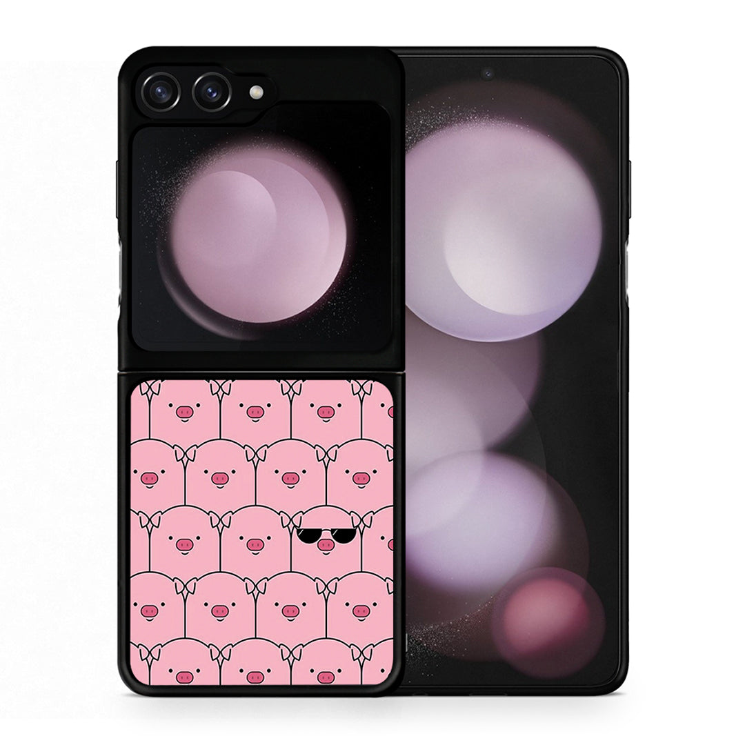 Θήκη Samsung Galaxy Z Flip5 Pig Glasses από τη Smartfits με σχέδιο στο πίσω μέρος και μαύρο περίβλημα | Samsung Galaxy Z Flip5 Pig Glasses case with colorful back and black bezels