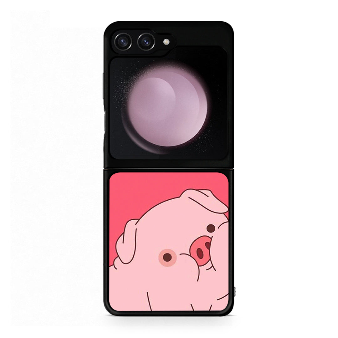 Samsung Galaxy Z Flip5 Pig Love 1 Θήκη Αγίου Βαλεντίνου από τη Smartfits με σχέδιο στο πίσω μέρος και μαύρο περίβλημα | Smartphone case with colorful back and black bezels by Smartfits